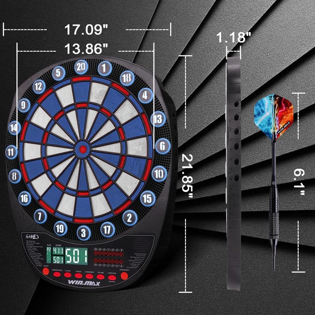 Alt view image 5 of 7 - Electronic Dart Board Automatic Scoring with 12 Soft Tip Darts | Low Bounce-Outs, 354 Game Variations,3 bright LED displays, In English/German/French, batteries or AC adapter; 8 Players