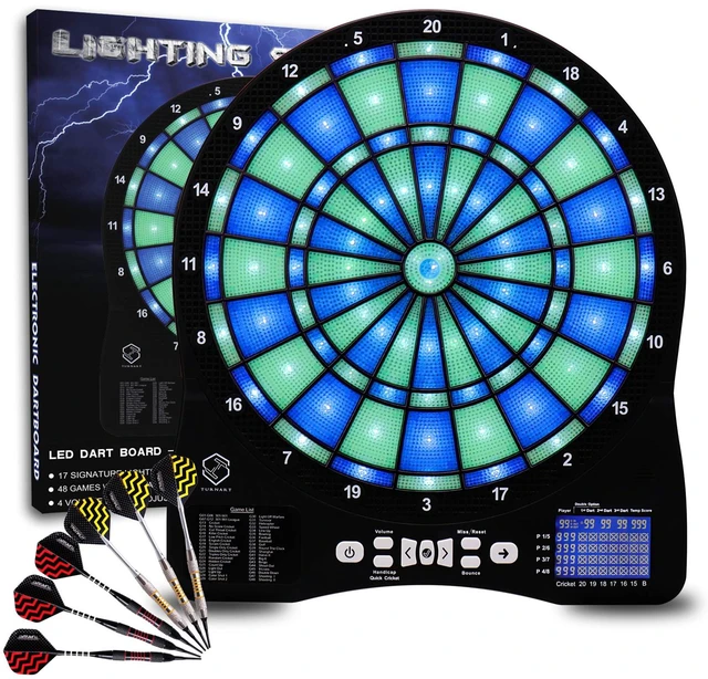 Main image of Electronic Dart Board,13 inch Illuminated Segments Light Based Games Electric Dartboard for Adults Tested Tough Segment for Enhanced Durability Professional with Scoring (Blue)
