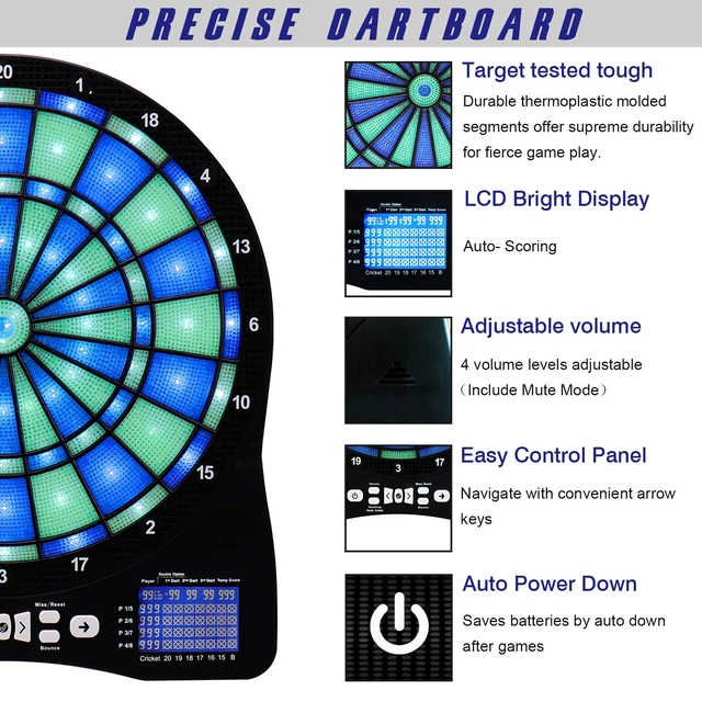 Alt view image 3 of 7 - Electronic Dart Board,13 inch Illuminated Segments Light Based Games Electric Dartboard for Adults Tested Tough Segment for Enhanced Durability Professional with Scoring (Blue)