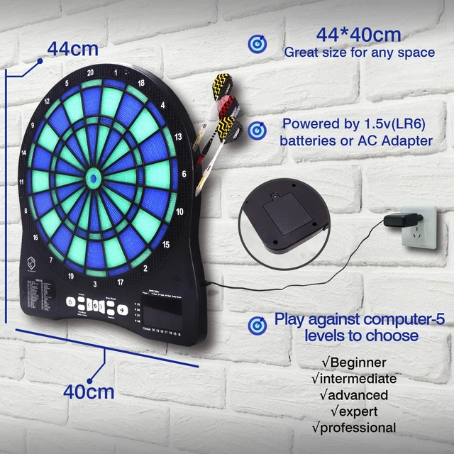 Alt view image 7 of 7 - Electronic Dart Board,13 inch Illuminated Segments Light Based Games Electric Dartboard for Adults Tested Tough Segment for Enhanced Durability Professional with Scoring (Blue)