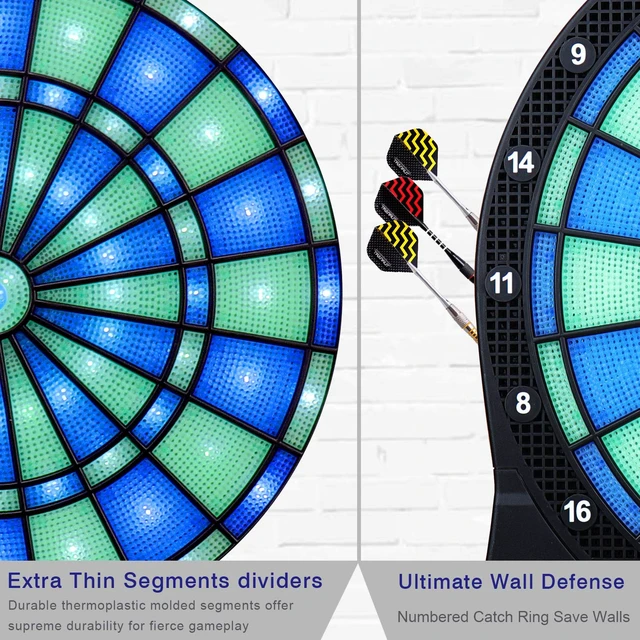 Alt view image 4 of 7 - Electronic Dart Board,13 inch Illuminated Segments Light Based Games Electric Dartboard for Adults Tested Tough Segment for Enhanced Durability Professional with Scoring (Blue)