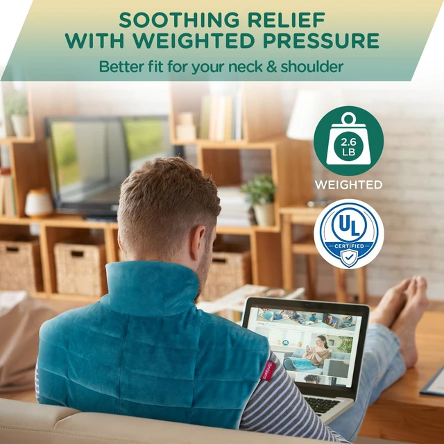 Alt view image 2 of 7 - Heating Pad for Neck Shoulders Back, 2.6 Ib Weighted Heating Pad | Electric Large Heating Pad, FSA Eligible HSA, Birthday Gifts for Women Men, 9 Heat Setting, 11 Timers, Machine Washable, Blue