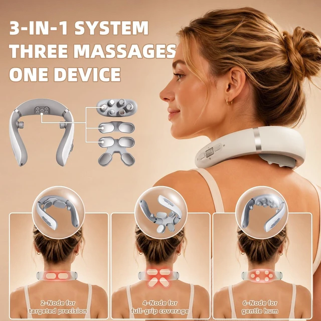 Alt view image 2 of 7 - Neck Massager with Heat, 3 Interchangeable Heads for Multi-Zone Coverage | Portable Cordless Neck Massager with Heat (100-108), 10 Modes, 16 Intensity Levels, Long Battery Life, Gift for Women & Men