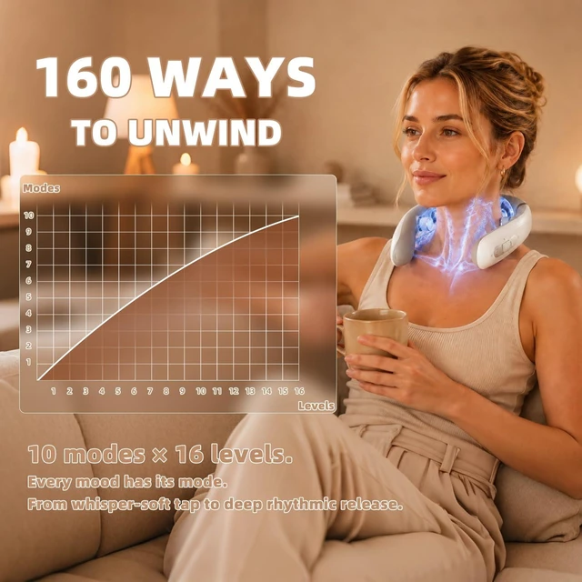 Alt view image 4 of 7 - Neck Massager with Heat, 3 Interchangeable Heads for Multi-Zone Coverage | Portable Cordless Neck Massager with Heat (100-108), 10 Modes, 16 Intensity Levels, Long Battery Life, Gift for Women & Men
