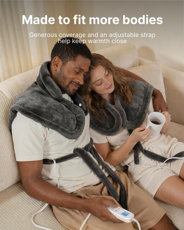 Alt view image 6 of 7 - Heating Pad for Back, Christmas Gift for Women, FSA Eligible HSA | Fits for Neck & Shoulders, 6 Heat Levels, Weighted for Snug Fit, ETL Certified, Birthday Gifts for Mom & Dad, 24 x 33", Gray