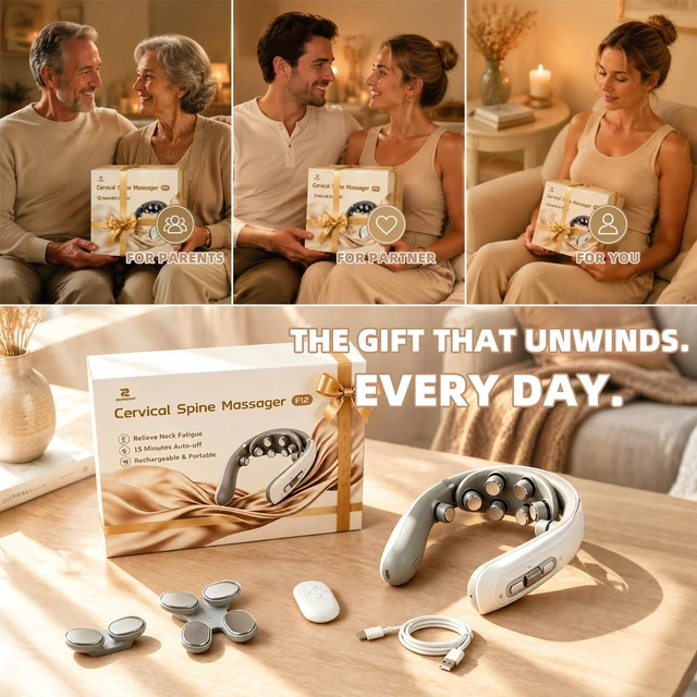 Alt view image 7 of 7 - Neck Massager with Heat, 3 Interchangeable Heads for Multi-Zone Coverage | Portable Cordless Neck Massager with Heat (100-108), 10 Modes, 16 Intensity Levels, Long Battery Life, Gift for Women & Men