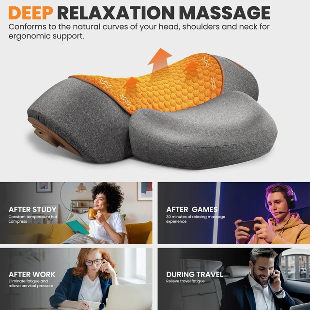 Alt view image 7 of 7 - 3-in-1 Neck Massage Pillowwith Heat, Massage, and Traction Stretching,Deep Tissue Massage Relieves Shoulder and Neck Muscle Pain and Stiffness,Suitable for Men and Women, Grey