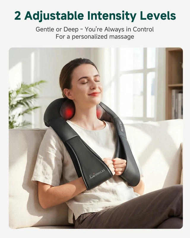 Alt view image 5 of 7 - Shiatsu Neck & Shoulder Massager with Heat, Deep Tissue Back Massager | FSA eligible item, 8 Rotating Kneading Nodes, Shoulder Cape, Soothing Heat, Thicker Premium PU Leather Gift for Her He