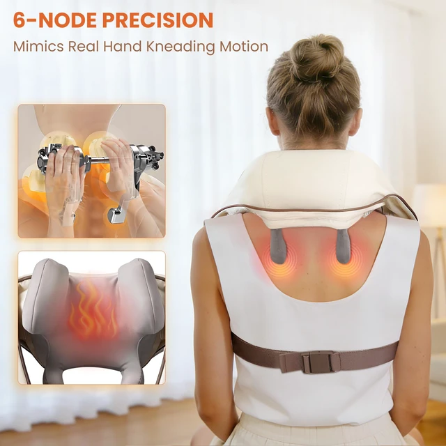 Alt view image 2 of 7 - Cordless Shiatsu Neck and Shoulder Massager with Heat, 6D Kneading Nodes for Back Massage & Deep Relaxation, Auto 10 Mins Uses, Whisper Quiet, Rechargeable for Home Office, Perfect Gifts for Men Women
