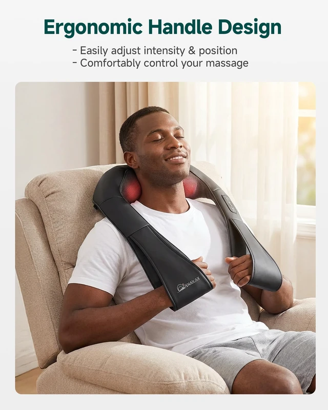 Alt view image 6 of 7 - Shiatsu Neck & Shoulder Massager with Heat, Deep Tissue Back Massager | FSA eligible item, 8 Rotating Kneading Nodes, Shoulder Cape, Soothing Heat, Thicker Premium PU Leather Gift for Her He
