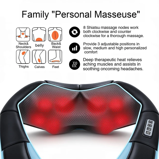 Alt view image 2 of 7 - Women Men Gifts, Shiatsu Back Shoulder & Neck Massager with Heat | Electric Deep Tissue 4D Kneading Massage, Best Gifts for Mom Dad Wife Husband her Him, Christmas, Birthday (NOT Cordless)