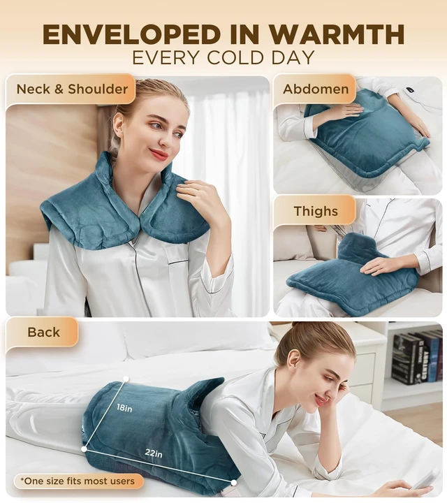 Alt view image 6 of 7 - Graphene-Infused Heating Pad 3X Deeper Muscle Relief, Weighted Instant Heating Pads for Neck and Shoulders, Heated Wrap with 6 Heat Options and 4 Auto-Off Timer, Gifts for Mom Women Christmas Birthday