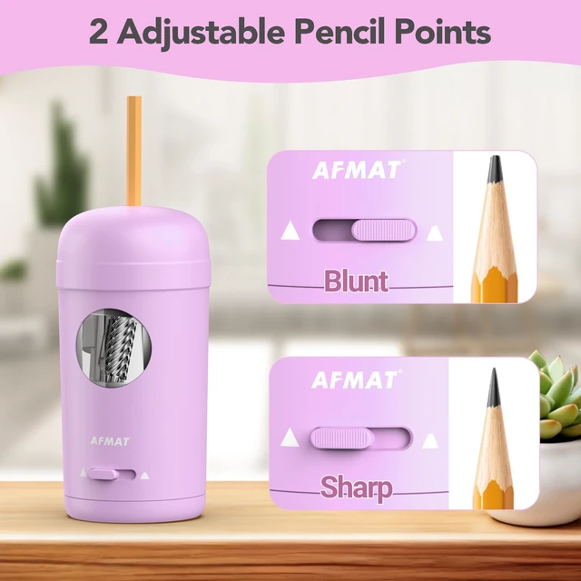 Alt view image 4 of 7 - Electric Pencil Sharpener, Fully Automatic Pencil Sharpener for 7-8mm Pencils & Colored Pencil, Auto in & Out, Rechargeable Vertical Hands-Free Sharpeners for Classroom/Home/Office PSX7(Purple)