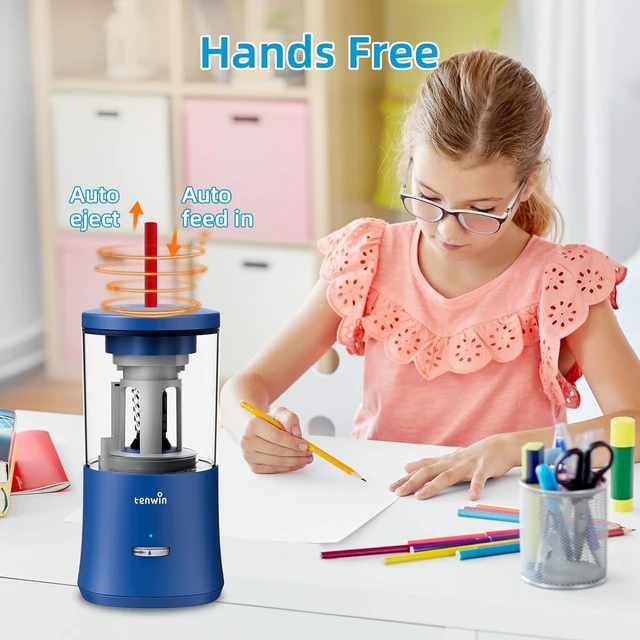 Alt view image 2 of 7 - Fully Automatic Pencil Sharpener for 6-8mm Pencils, Hands-Free | Rechargeable Electric Pencil Sharpener, Fit for Colored/No.2 Pencils, Fast Sharpening, No Uneven Tips, Also for Short Pencils