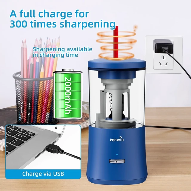 Alt view image 3 of 7 - Fully Automatic Pencil Sharpener for 6-8mm Pencils, Hands-Free | Rechargeable Electric Pencil Sharpener, Fit for Colored/No.2 Pencils, Fast Sharpening, No Uneven Tips, Also for Short Pencils