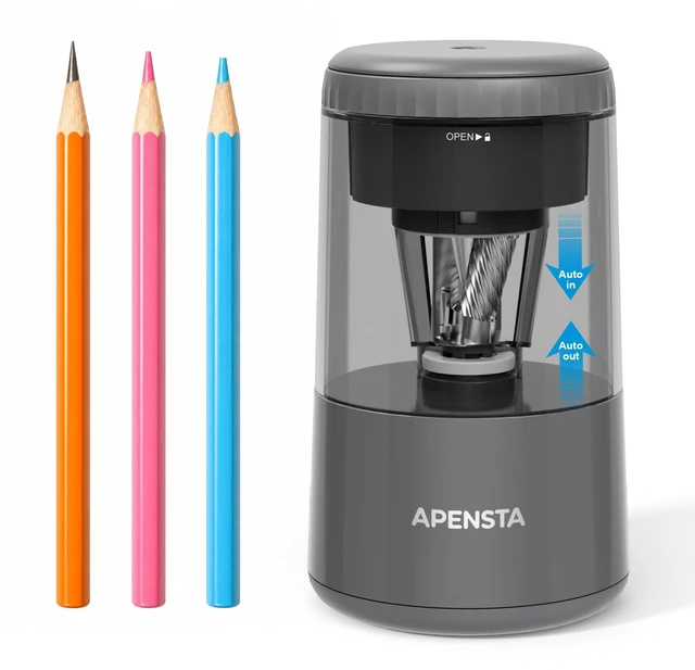 Main image of Electric Pencil Sharpener, Auto in & Out, Rechargeable | Adjustable Tip, Auto Stop, Fits 7-8mm Pencils, Helical Blade, Easy Cleaning, For Colored Pencils