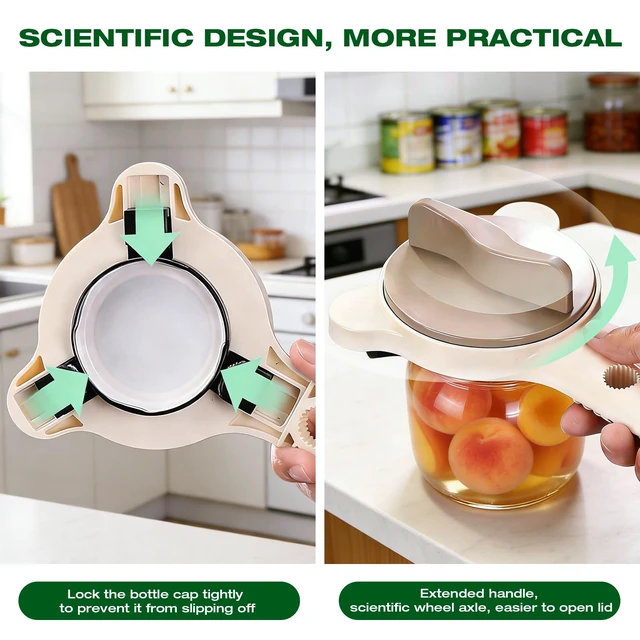 Alt view image 3 of 7 - Adjustable Jar Opener for Seniors & Weak Hands,Bottle Cap | Opener Ergonomic Manual for Small to Large Lids (1"-3.5") Multifunction Kitchen Tool for Arthritic Hands, Beer, Jars