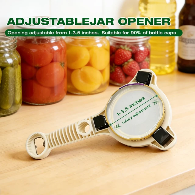 Alt view image 2 of 7 - Adjustable Jar Opener for Seniors & Weak Hands,Bottle Cap | Opener Ergonomic Manual for Small to Large Lids (1"-3.5") Multifunction Kitchen Tool for Arthritic Hands, Beer, Jars