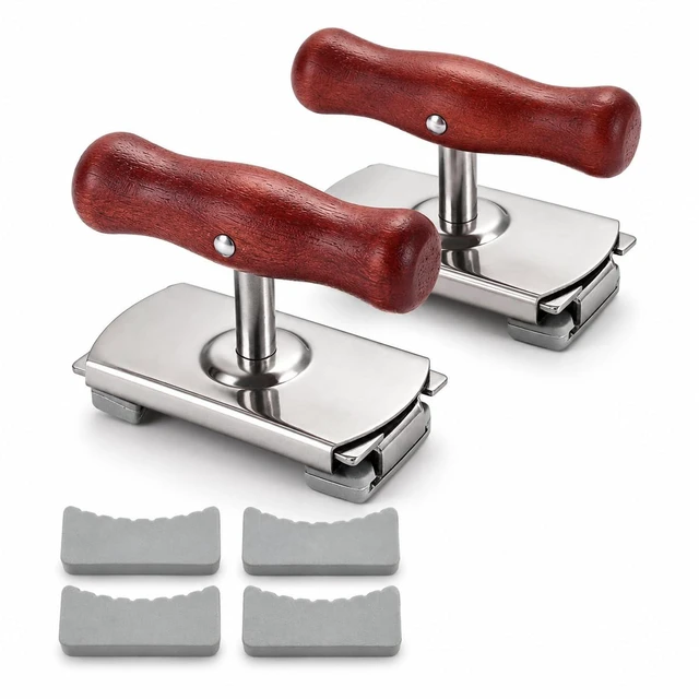 Main image of 2 Pack Jar Opener for Seniors, Weak Hands and Bottle Caps | Adjustable stainless steel jar lid opener fits 0.39 to 4.01 in lids; 2 pack with wood handles for home kitchen use