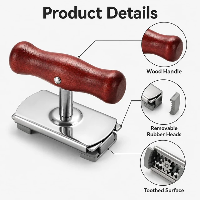 Alt view image 3 of 6 - 2 Pack Jar Opener for Seniors, Weak Hands and Bottle Caps | Adjustable stainless steel jar lid opener fits 0.39 to 4.01 in lids; 2 pack with wood handles for home kitchen use
