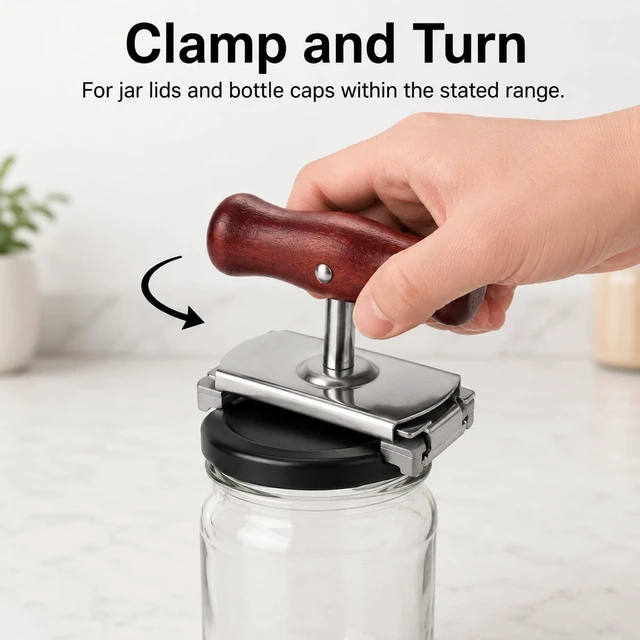 Alt view image 4 of 6 - 2 Pack Jar Opener for Seniors, Weak Hands and Bottle Caps | Adjustable stainless steel jar lid opener fits 0.39 to 4.01 in lids; 2 pack with wood handles for home kitchen use
