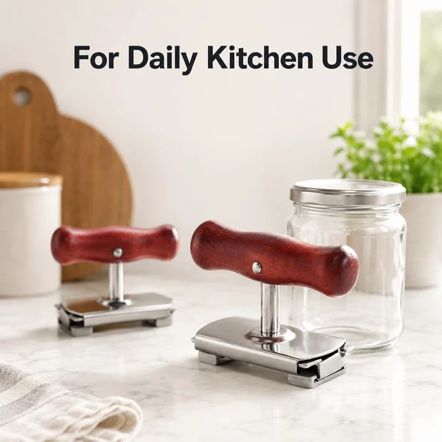 Alt view image 5 of 6 - 2 Pack Jar Opener for Seniors, Weak Hands and Bottle Caps | Adjustable stainless steel jar lid opener fits 0.39 to 4.01 in lids; 2 pack with wood handles for home kitchen use