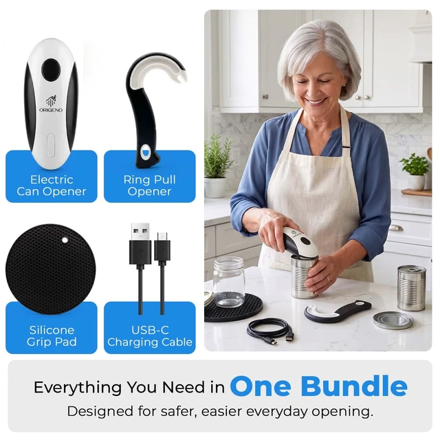 Alt view image 2 of 7 - Rechargeable Electric Can Opener 3-in-1 Kitchen Opening Set | 3-in-1 Rechargeable Opening Set for Cans, Jars and Pull Tabs