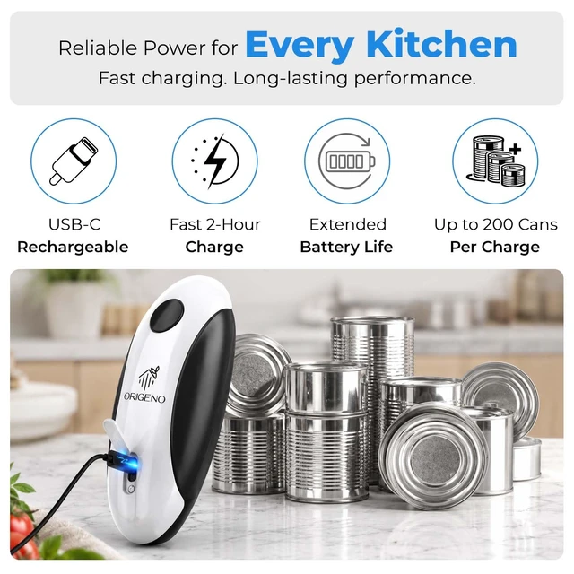 Alt view image 7 of 7 - Rechargeable Electric Can Opener 3-in-1 Kitchen Opening Set | 3-in-1 Rechargeable Opening Set for Cans, Jars and Pull Tabs