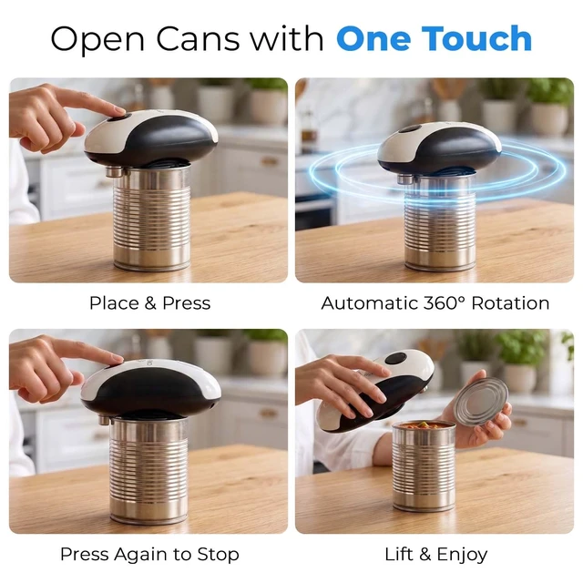 Alt view image 4 of 7 - Rechargeable Electric Can Opener 3-in-1 Kitchen Opening Set | 3-in-1 Rechargeable Opening Set for Cans, Jars and Pull Tabs