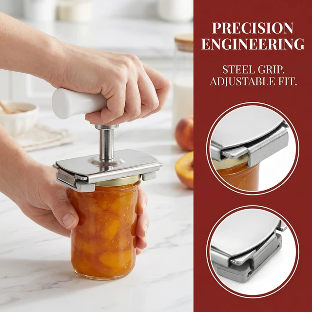 Alt view image 3 of 7 - Cap Crack Jar Opener, Jar Openers for Seniors & Weak Hands(White) | Adjustable Lid Opener with Ergonomic Grip, Simple To Operate, No Batteries, Open Any Lid In 3 Seconds, Great for Parents Gift