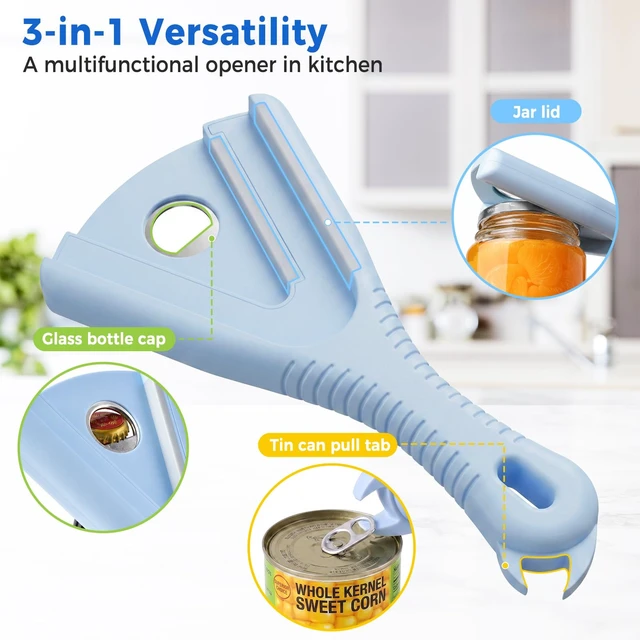 Alt view image 3 of 7 - 3-in-1 Multi Function Jar Opener, for Seniors, Weak Hands, Arthritis | No sharp corners, Safe for hands & lids, Ergonomic Handheld Jar Lid Remover, Fits 0.4"-4.7" Caps, Lightweight, Durable ABS