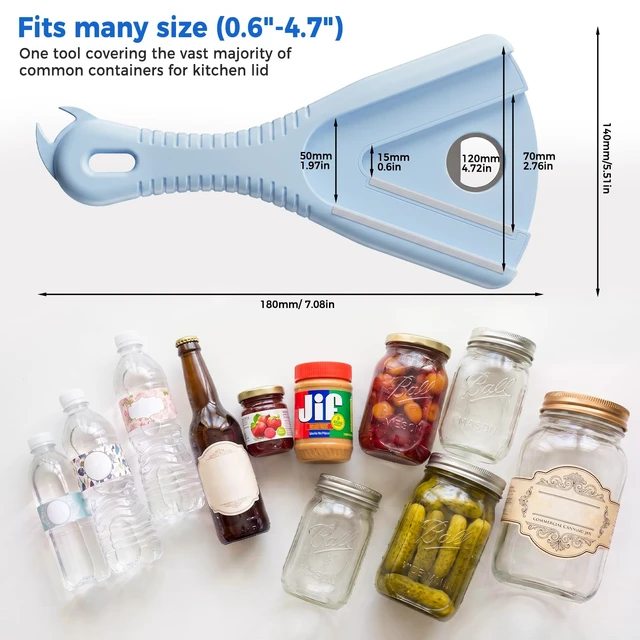 Alt view image 6 of 7 - 3-in-1 Multi Function Jar Opener, for Seniors, Weak Hands, Arthritis | No sharp corners, Safe for hands & lids, Ergonomic Handheld Jar Lid Remover, Fits 0.4"-4.7" Caps, Lightweight, Durable ABS