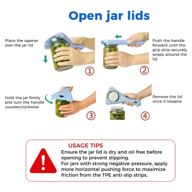 Alt view image 4 of 7 - 3-in-1 Multi Function Jar Opener, for Seniors, Weak Hands, Arthritis | No sharp corners, Safe for hands & lids, Ergonomic Handheld Jar Lid Remover, Fits 0.4"-4.7" Caps, Lightweight, Durable ABS