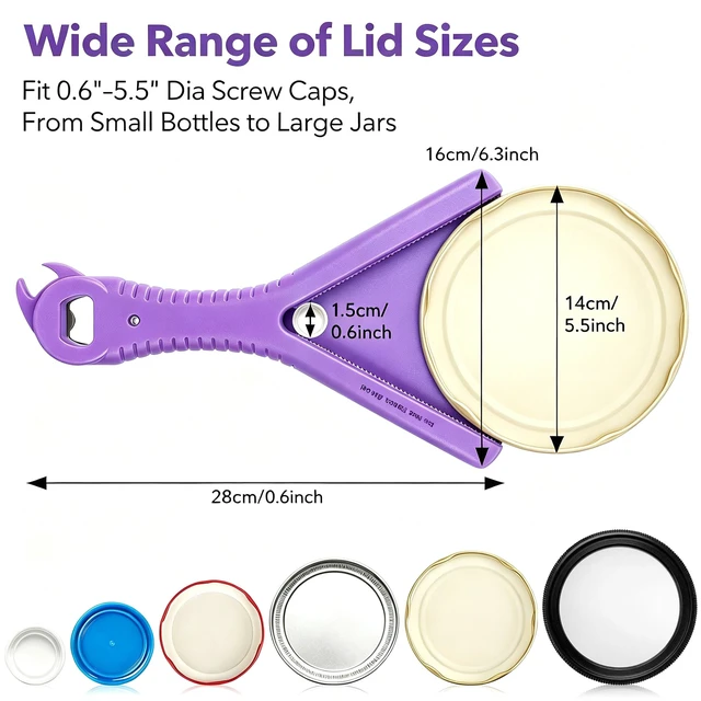 Alt view image 6 of 7 - Jar Bottle Opener for Weak Hands, 3-In-1 for Twist-on Lid, Beer Cap and Pull-Tab Can, Easy Grip 0.6-5.5 Inch Cap No Slipping, Kitchen Gadget, Mason Sauce Mom Baby Food, Seniors Mother Father Gifts