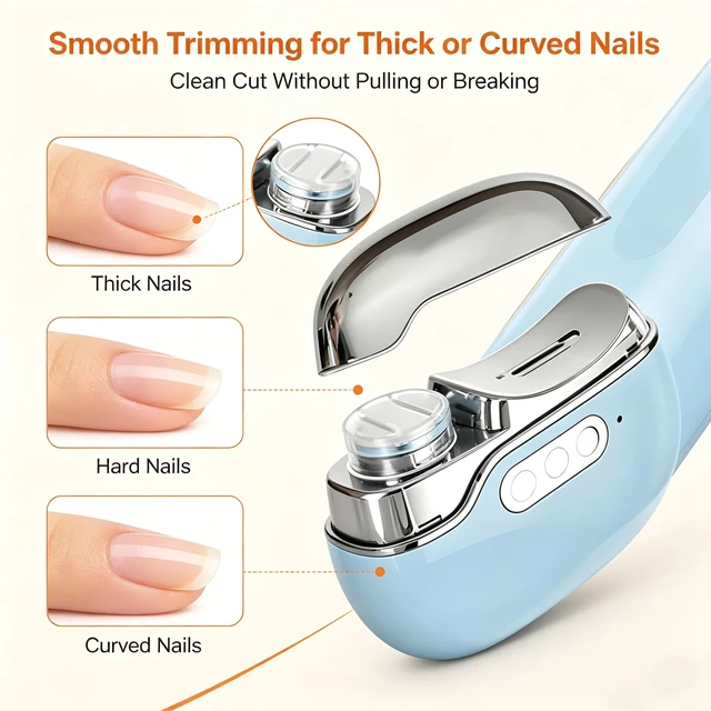 Alt view image 7 of 7 - Electric Nail Clipper, 4 in 1 Electric Nail Trimmer with Light and Nail Scraps Storage, 3 Adjustable Speeds, for Seniors, Women, Men (Black)