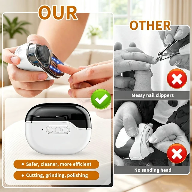 Alt view image 4 of 7 - Electric Nail Clipper, 4 in 1 Electric Nail Trimmer with Light and Nail Scraps Storage, 3 Adjustable Speeds, for Seniors, Women, Men (Black)