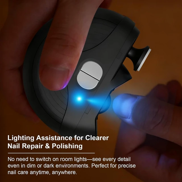 Alt view image 6 of 7 - Electric Smart Nail Clippers for Adults Seniors, 3 Speeds Strong Power Automatic Nails Clippers, Electric Nail Clippers with Light and Clip Storage, for Limited Mobility People (Black)