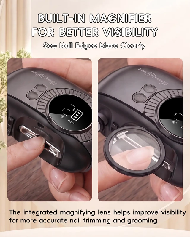 Alt view image 2 of 7 - Electric Nail Clipper, 3-in-1 Nail Trimmer with LED & Magnifier (Black) | Electric nail care for adults & seniors with trimming, shaping and polishing, plus LED light, magnifier and Type-C charging.