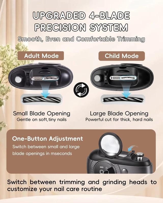 Alt view image 4 of 7 - Electric Nail Clipper, 3-in-1 Nail Trimmer with LED & Magnifier (Black) | Electric nail care for adults & seniors with trimming, shaping and polishing, plus LED light, magnifier and Type-C charging.