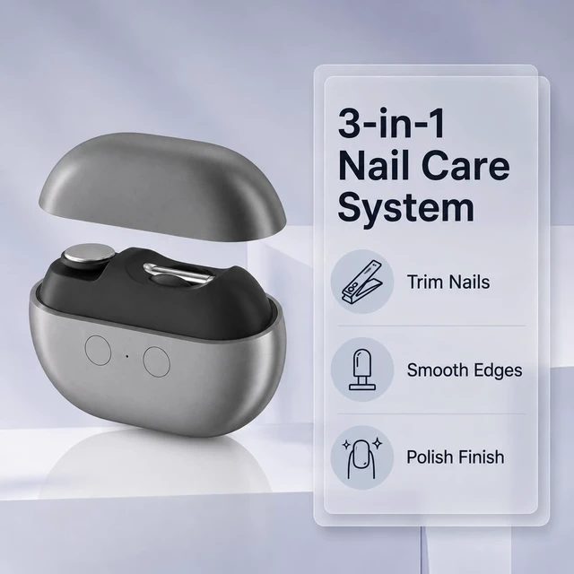 Alt view image 2 of 7 - Electric Nail Clipper, 3-in-1 Automatic Trimmer for Seniors, Gray | Quietly trims, grinds and polishes nails with LED light, dust storage and USB-C charging for use at home or while traveling.