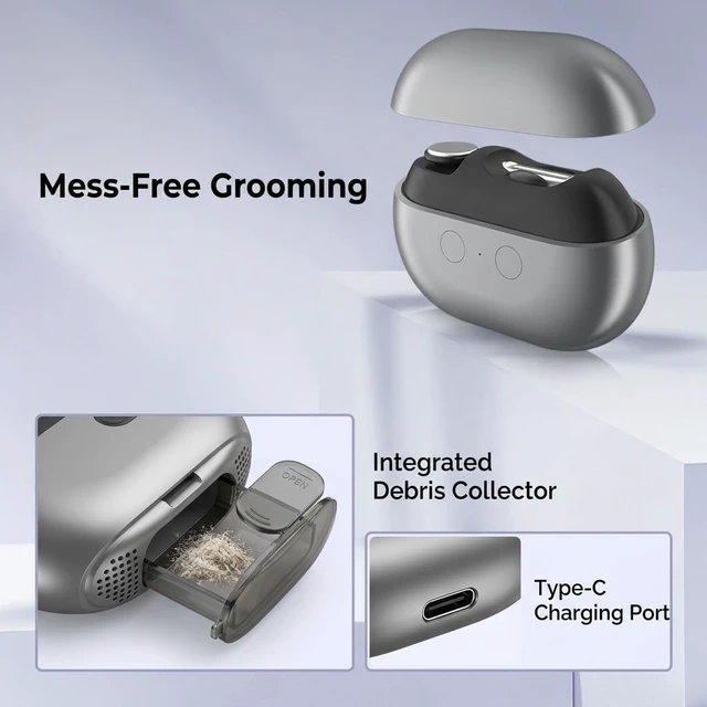 Alt view image 4 of 7 - Electric Nail Clipper, 3-in-1 Automatic Trimmer for Seniors, Gray | Quietly trims, grinds and polishes nails with LED light, dust storage and USB-C charging for use at home or while traveling.