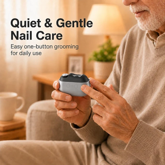 Alt view image 6 of 7 - Electric Nail Clipper, 3-in-1 Automatic Trimmer for Seniors, Gray | Quietly trims, grinds and polishes nails with LED light, dust storage and USB-C charging for use at home or while traveling.