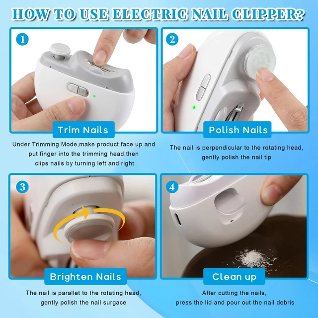 Alt view image 3 of 7 - Electric Nail Clippers for Seniors & Adults,USB Rechargeable Automatic Nail Clipper Cutter with Polisher,LED Light & Nail File,2 Speed Smart Auto Fingernail Toenail Nail Trimmer for Women Men White