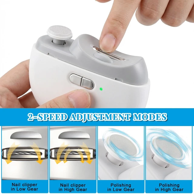 Alt view image 4 of 7 - Electric Nail Clippers for Seniors & Adults,USB Rechargeable Automatic Nail Clipper Cutter with Polisher,LED Light & Nail File,2 Speed Smart Auto Fingernail Toenail Nail Trimmer for Women Men White