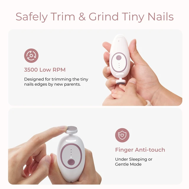 Alt view image 3 of 7 - Baby Nail File Electric, Gentle Baby Nail Trimmer with Night Light | 3500 Lowest RPM Safe Nail Trimmer, 7 Grinding Pads Replacement, Suitable for Whole Family, Newborn Essentials Must-haves,Pink