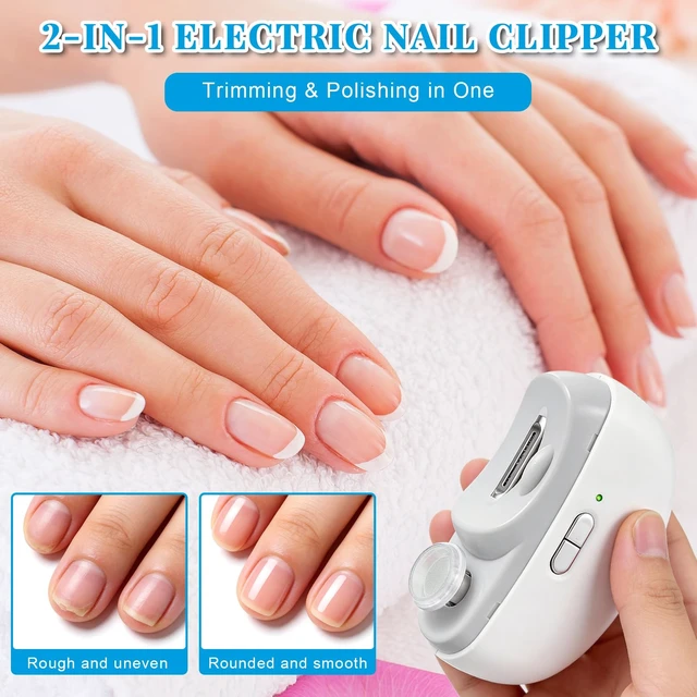 Alt view image 7 of 7 - Electric Nail Clippers for Seniors & Adults,USB Rechargeable Automatic Nail Clipper Cutter with Polisher,LED Light & Nail File,2 Speed Smart Auto Fingernail Toenail Nail Trimmer for Women Men White