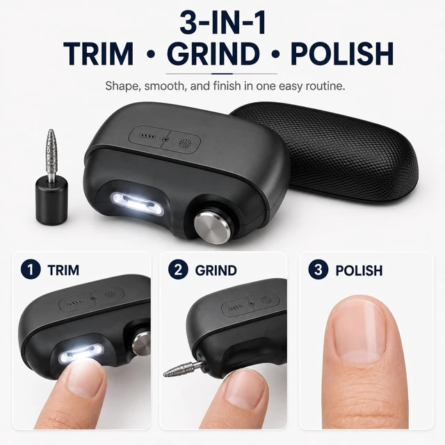 Alt view image 2 of 7 - 3 in 1 Electric Fingernail Clipper, Grinder & Polisher for Men, LED