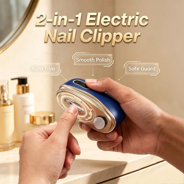 Alt view image 2 of 7 - Madrid Wind Nail Clippers, 2 in 1 Safe Electric Nail Clipper & Polisher for Seniors Adults, Smart Trimmer with LED Light and Nail Storage Box, Blue