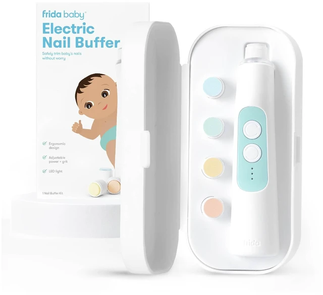 Main image of Baby Electric Nail Buffer, Safe Baby Nail File & Trimmer Kit, White | For Newborn & Toddler Fingernails and Toenails, 4 Buffer Pads, LED Light, Storage Case, White