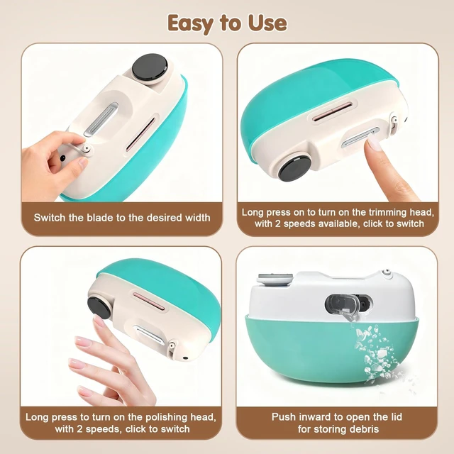 Alt view image 4 of 7 - Adjustable Blade Opening Electric Nail Clipper & Trimmer for Thick Nail | Electric Nail Clippers for Seniors & Adults, Baby Electric Nail Trimmer, Automatic Nail Clipper for Fingernail & Toe, Green